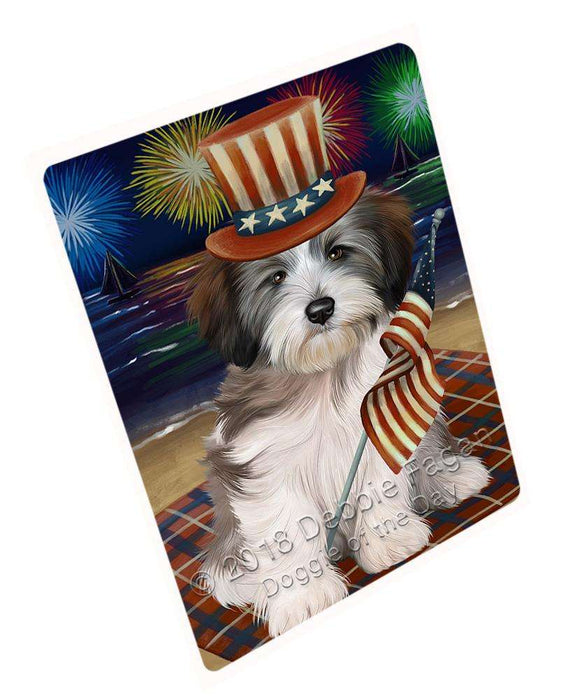 4th of July Independence Day Firework Tibetan Terrier Dog Tempered Cutting Board C52728