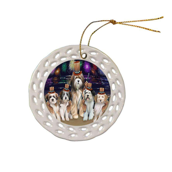 4th of July Independence Day Firework Tibetan Terriers Dog Ceramic Doily Ornament DPOR49619