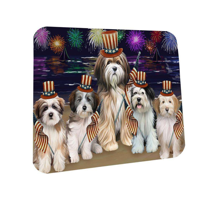 4th of July Independence Day Firework Tibetan Terriers Dog Coasters Set of 4 CST49679