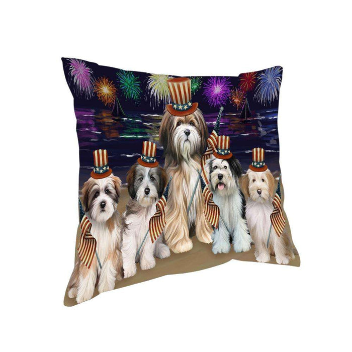 4th of July Independence Day Firework Tibetan Terriers Dog Pillow PIL54332