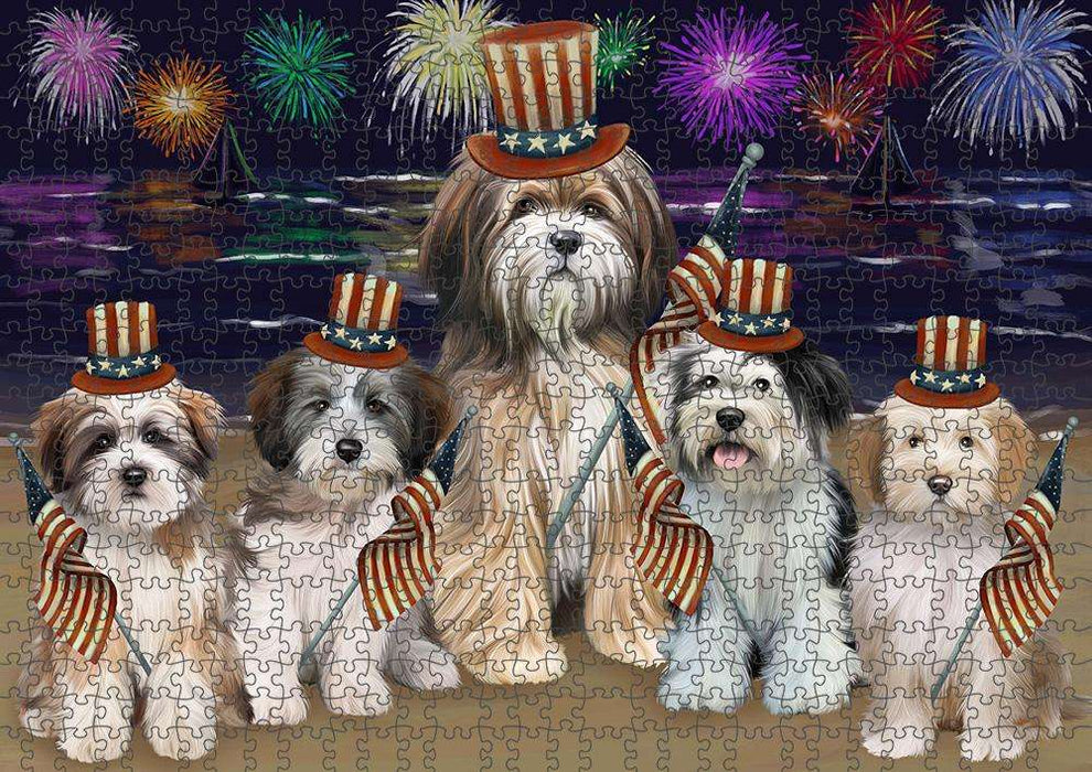4th of July Independence Day Firework Tibetan Terriers Dog Puzzle with Photo Tin PUZL52563