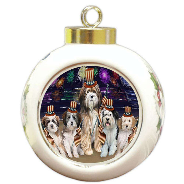 4th of July Independence Day Firework Tibetan Terriers Dog Round Ball Christmas Ornament RBPOR49619