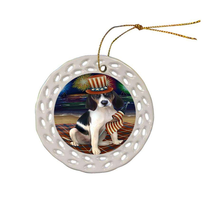 4th of July Independence Day Firework Treeing Walker Coonhound Dog Ceramic Doily Ornament DPOR49627