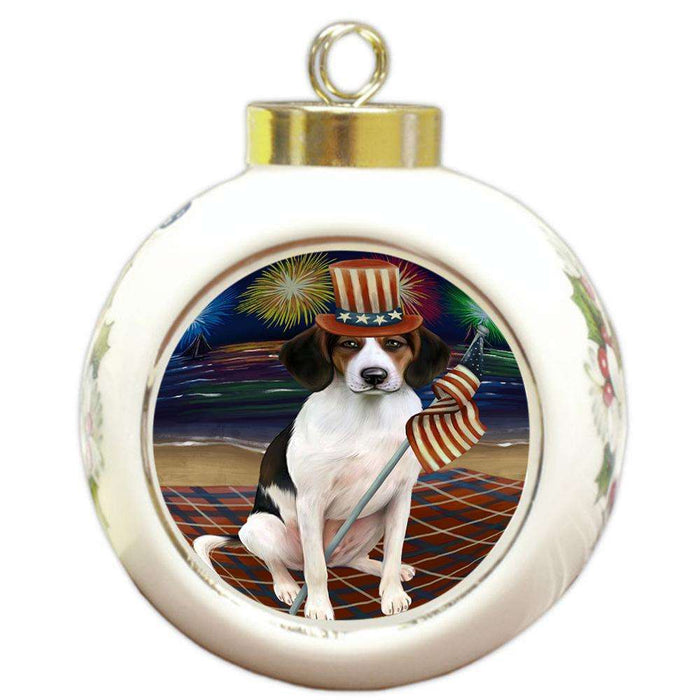4th of July Independence Day Firework Treeing Walker Coonhound Dog Round Ball Christmas Ornament RBPOR49624