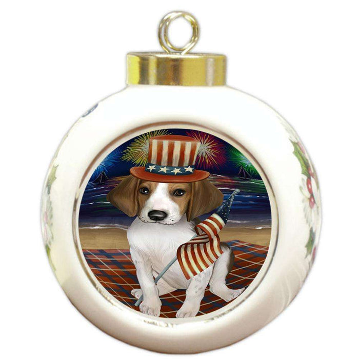 4th of July Independence Day Firework Treeing Walker Coonhound Dog Round Ball Christmas Ornament RBPOR49626