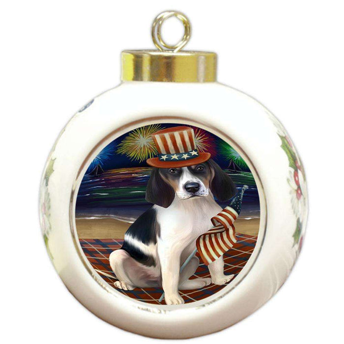 4th of July Independence Day Firework Treeing Walker Coonhound Dog Round Ball Christmas Ornament RBPOR49627
