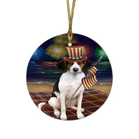 4th of July Independence Day Firework Treeing Walker Coonhound Dog Round Flat Christmas Ornament RFPOR49615