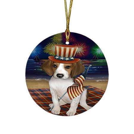 4th of July Independence Day Firework Treeing Walker Coonhound Dog Round Flat Christmas Ornament RFPOR49617
