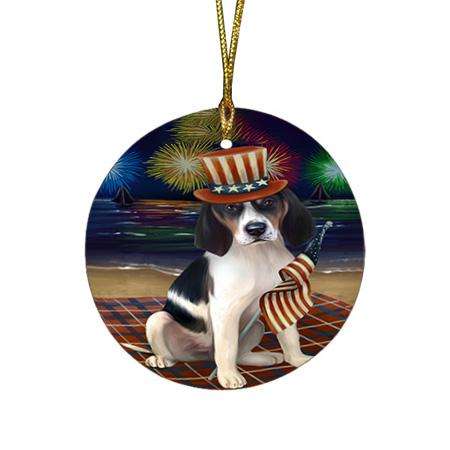 4th of July Independence Day Firework Treeing Walker Coonhound Dog Round Flat Christmas Ornament RFPOR49618
