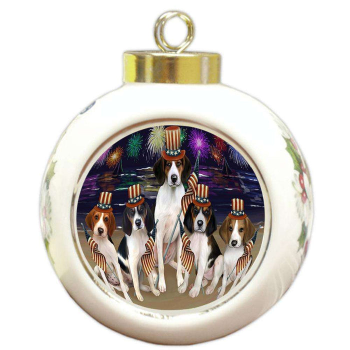 4th of July Independence Day Firework Treeing Walker Coonhounds Dog Round Ball Christmas Ornament RBPOR49625