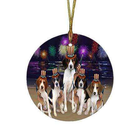 4th of July Independence Day Firework Treeing Walker Coonhounds Dog Round Flat Christmas Ornament RFPOR49616