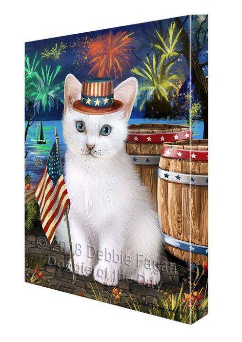 4th of July Independence Day Firework Turkish Angora Cat Canvas Print Wall Art Décor CVS104750