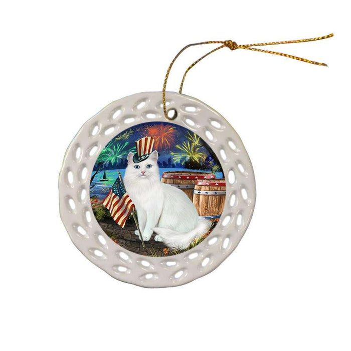 4th of July Independence Day Firework Turkish Angora Cat Ceramic Doily Ornament DPOR54096