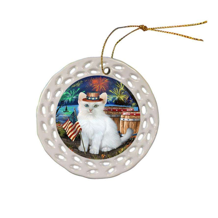 4th of July Independence Day Firework Turkish Angora Cat Ceramic Doily Ornament DPOR54098