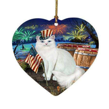 4th of July Independence Day Firework Turkish Angora Cat Heart Christmas Ornament HPOR54096