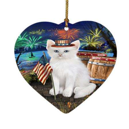 4th of July Independence Day Firework Turkish Angora Cat Heart Christmas Ornament HPOR54097