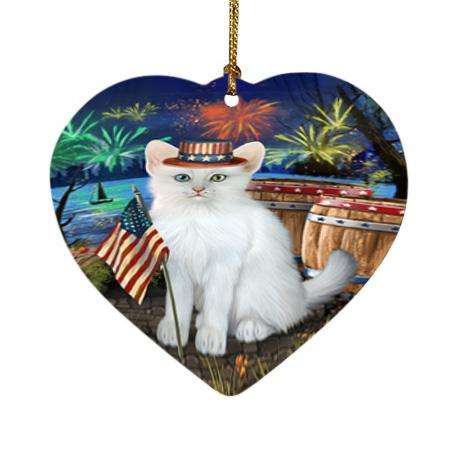 4th of July Independence Day Firework Turkish Angora Cat Heart Christmas Ornament HPOR54098