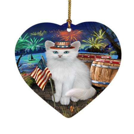 4th of July Independence Day Firework Turkish Angora Cat Heart Christmas Ornament HPOR54099