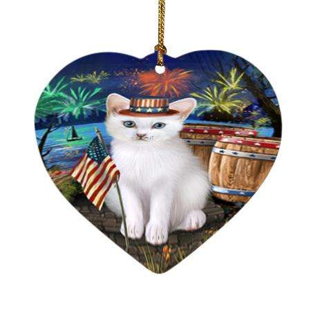 4th of July Independence Day Firework Turkish Angora Cat Heart Christmas Ornament HPOR54100