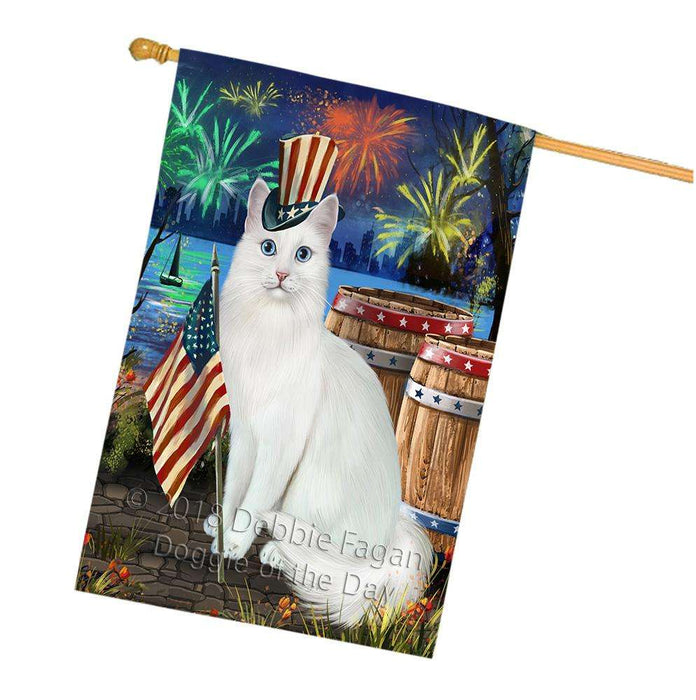 4th of July Independence Day Firework Turkish Angora Cat House Flag FLG54294