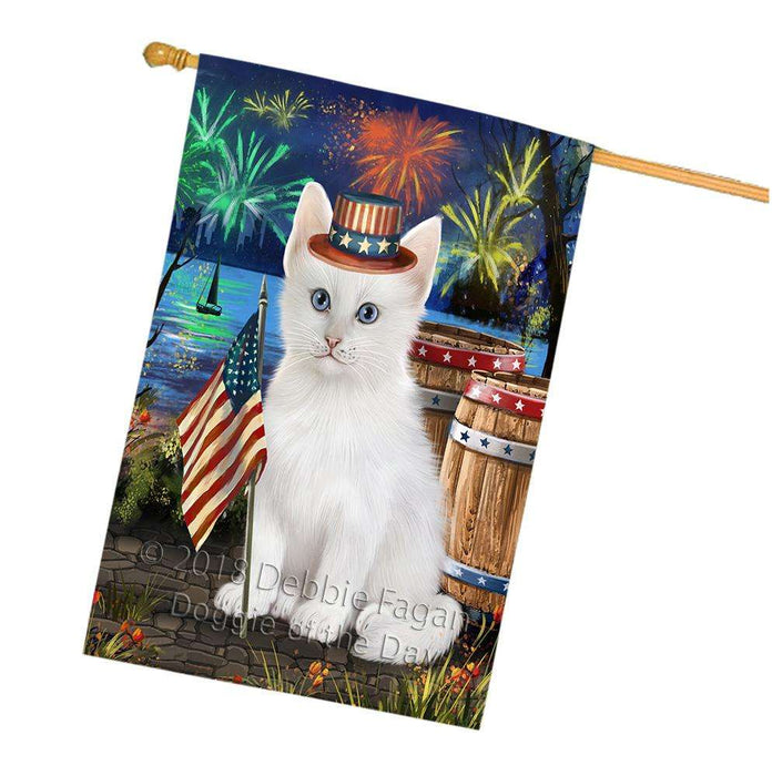 4th of July Independence Day Firework Turkish Angora Cat House Flag FLG54295
