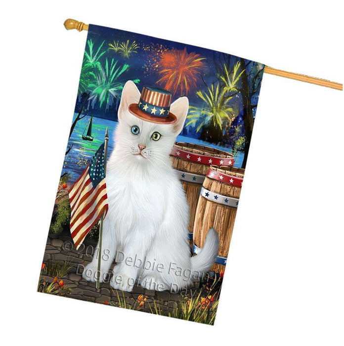 4th of July Independence Day Firework Turkish Angora Cat House Flag FLG54296