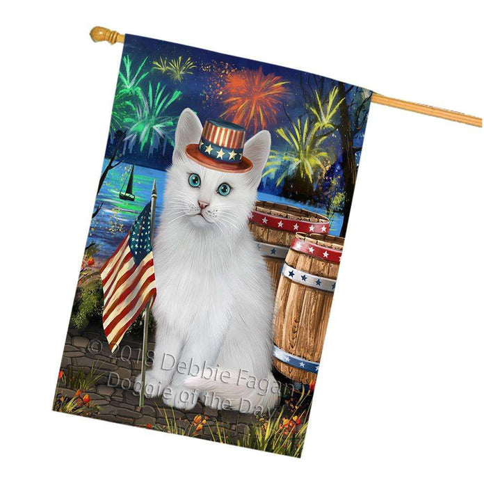 4th of July Independence Day Firework Turkish Angora Cat House Flag FLG54297