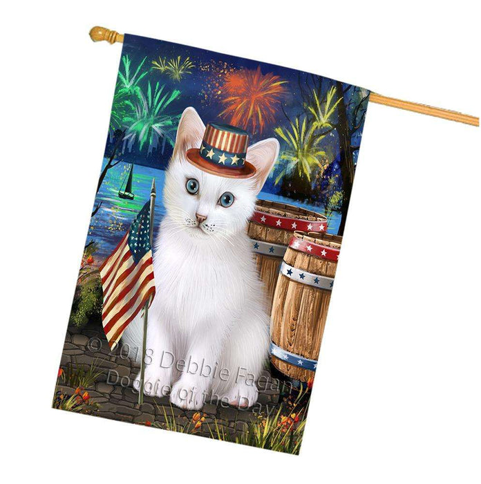 4th of July Independence Day Firework Turkish Angora Cat House Flag FLG54298