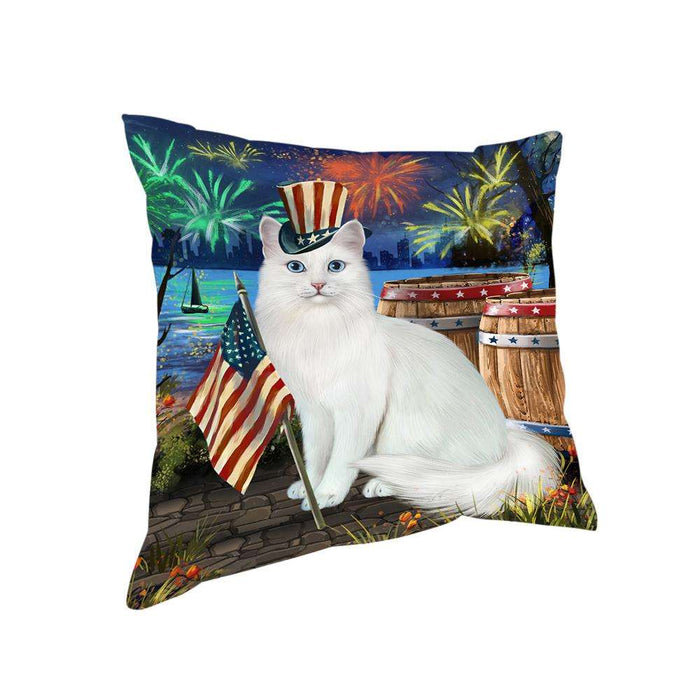 4th of July Independence Day Firework Turkish Angora Cat Pillow PIL73008