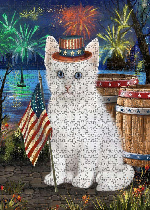 4th of July Independence Day Firework Turkish Angora Cat Puzzle with Photo Tin PUZL83544