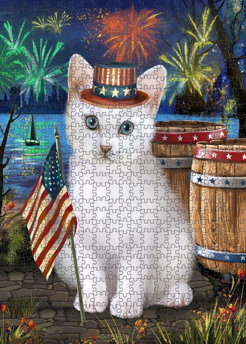 4th of July Independence Day Firework Turkish Angora Cat Puzzle with Photo Tin PUZL83556
