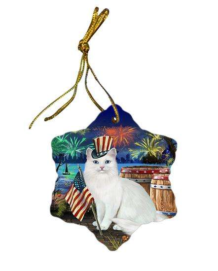4th of July Independence Day Firework Turkish Angora Cat Star Porcelain Ornament SPOR54087