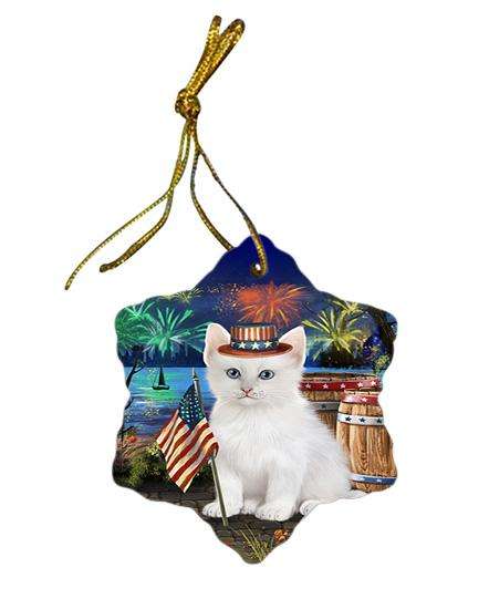 4th of July Independence Day Firework Turkish Angora Cat Star Porcelain Ornament SPOR54088