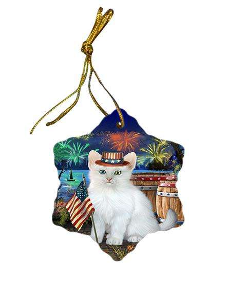 4th of July Independence Day Firework Turkish Angora Cat Star Porcelain Ornament SPOR54089