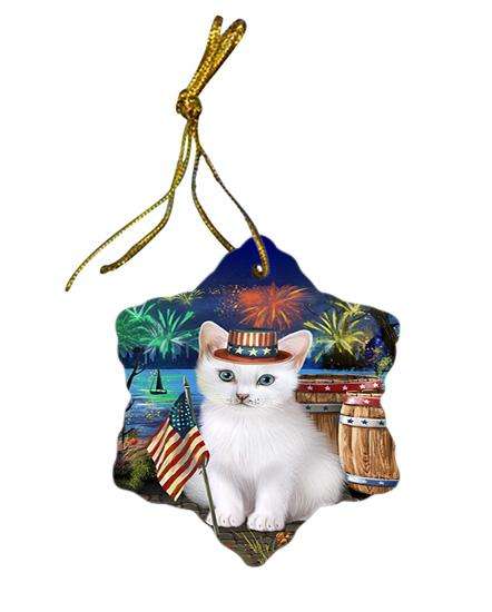 4th of July Independence Day Firework Turkish Angora Cat Star Porcelain Ornament SPOR54091
