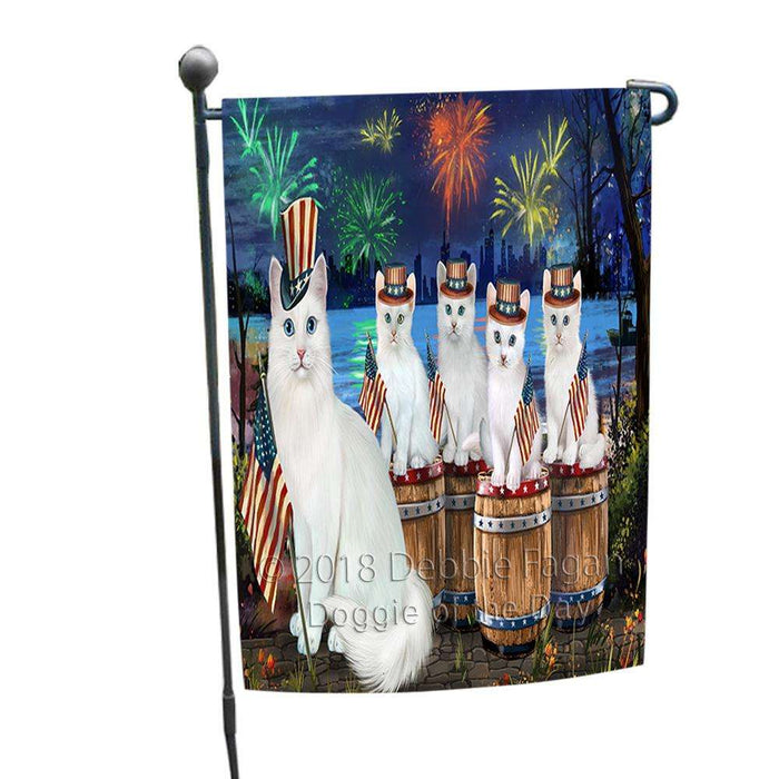 4th of July Independence Day Firework Turkish Angora Cats Garden Flag GFLG54182