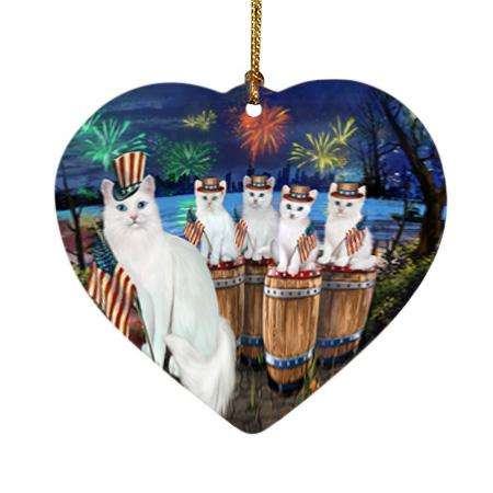 4th of July Independence Day Firework Turkish Angora Cats Heart Christmas Ornament HPOR54120