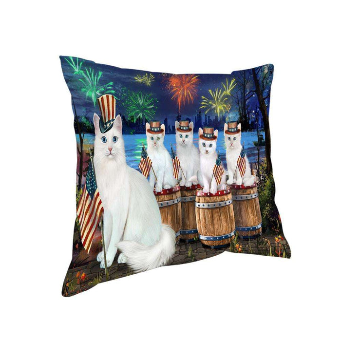 4th of July Independence Day Firework Turkish Angora Cats Pillow PIL73104