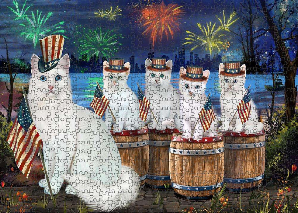 4th of July Independence Day Firework Turkish Angora Cats Puzzle with Photo Tin PUZL83636