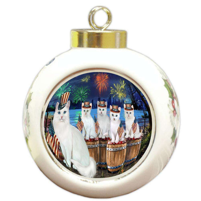 4th of July Independence Day Firework Turkish Angora Cats Round Ball Christmas Ornament RBPOR54120