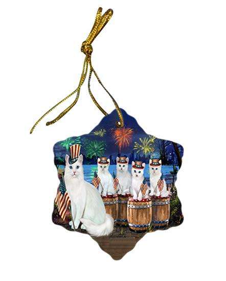 4th of July Independence Day Firework Turkish Angora Cats Star Porcelain Ornament SPOR54111