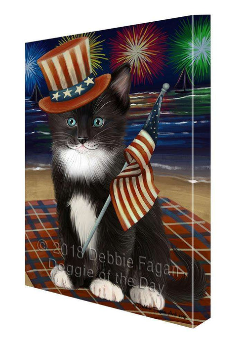 4th of July Independence Day Firework Tuxedo Cat Canvas Print Wall Art Décor CVS88982