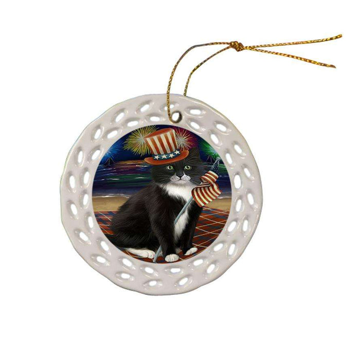 4th of July Independence Day Firework Tuxedo Cat Ceramic Doily Ornament DPOR52073
