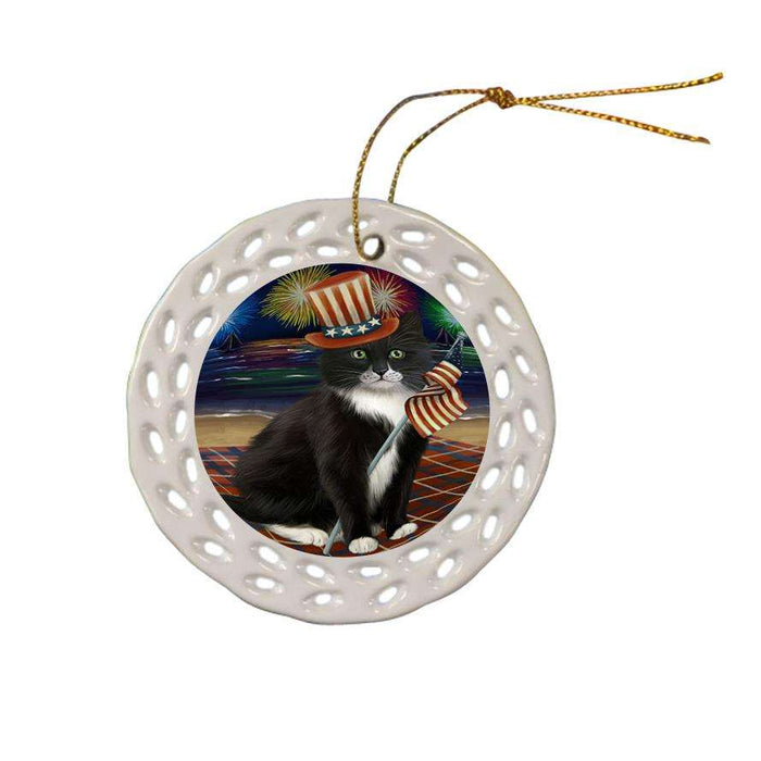 4th of July Independence Day Firework Tuxedo Cat Ceramic Doily Ornament DPOR52463