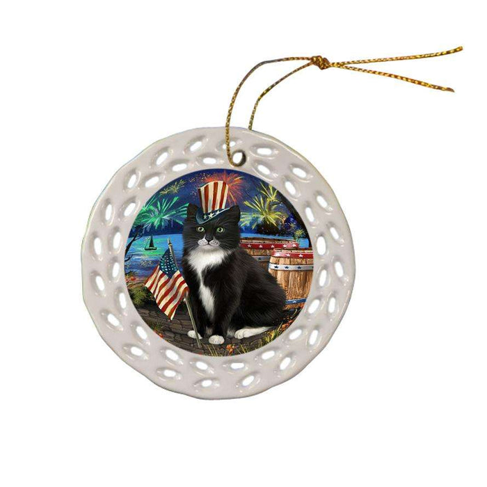 4th of July Independence Day Firework Tuxedo Cat Ceramic Doily Ornament DPOR54101