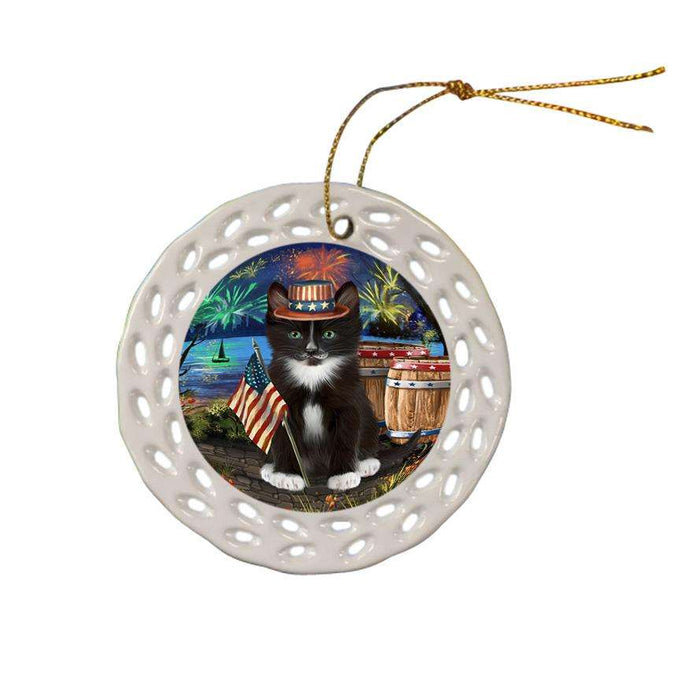 4th of July Independence Day Firework Tuxedo Cat Ceramic Doily Ornament DPOR54103