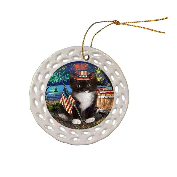 4th of July Independence Day Firework Tuxedo Cat Ceramic Doily Ornament DPOR54104