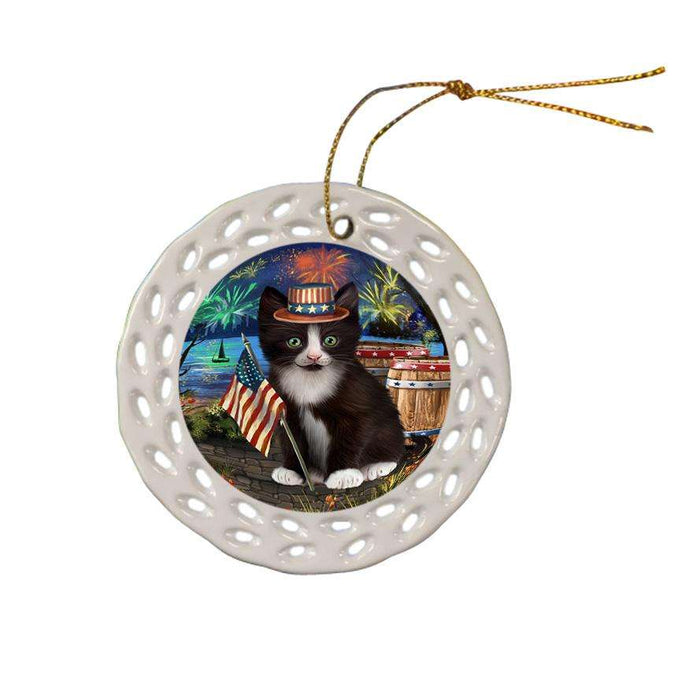 4th of July Independence Day Firework Tuxedo Cat Ceramic Doily Ornament DPOR54105
