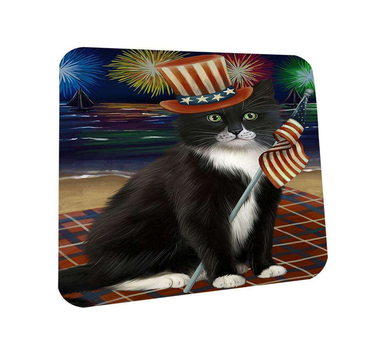 4th of July Independence Day Firework Tuxedo Cat Coasters Set of 4 CST52032