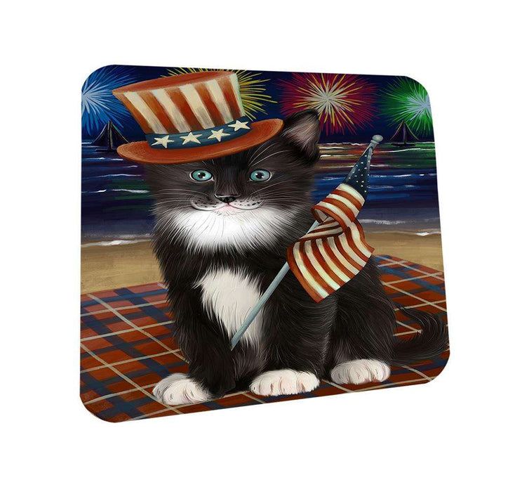 4th of July Independence Day Firework Tuxedo Cat Coasters Set of 4 CST52034